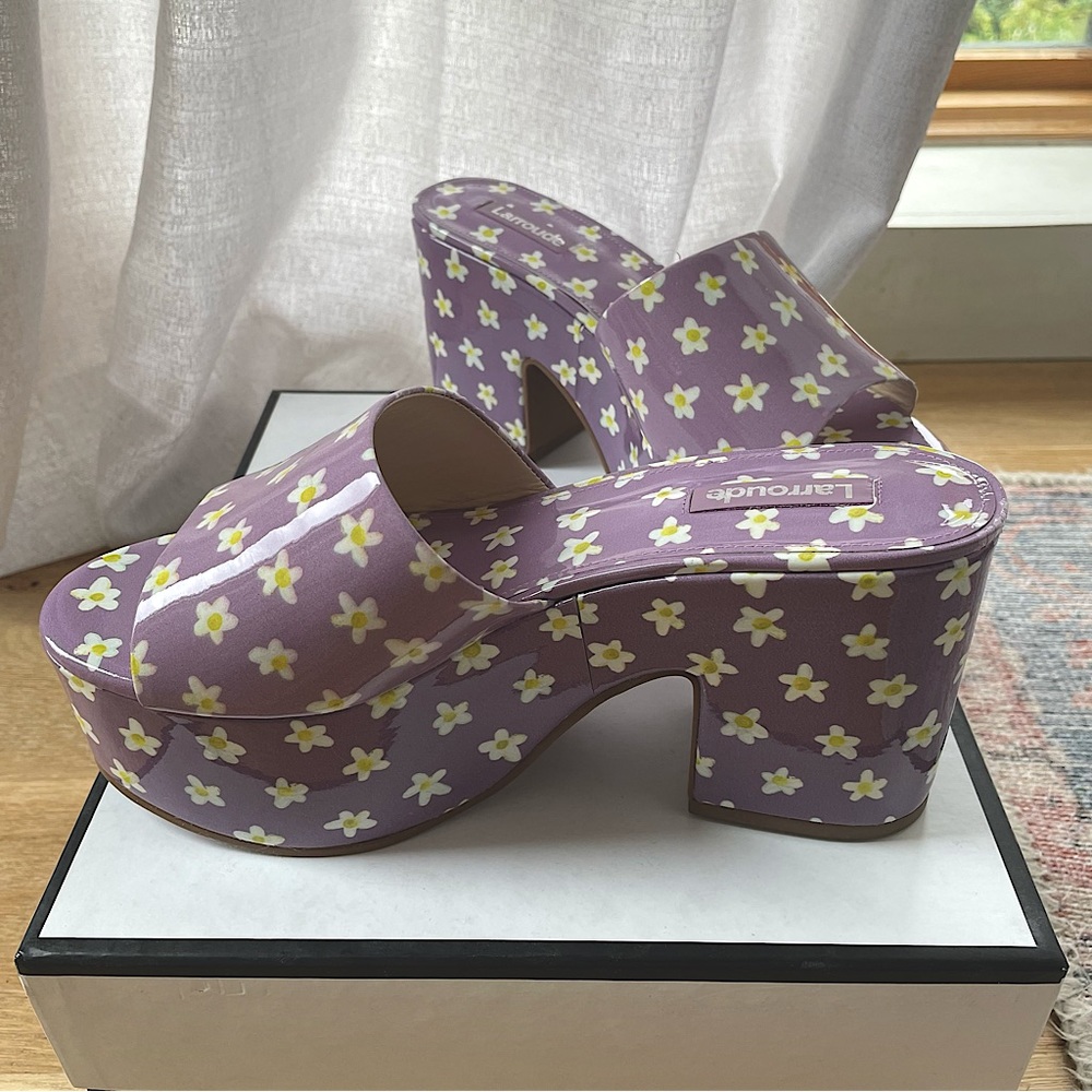 Larroude The Miso Platform Sandal in Lavender Floral